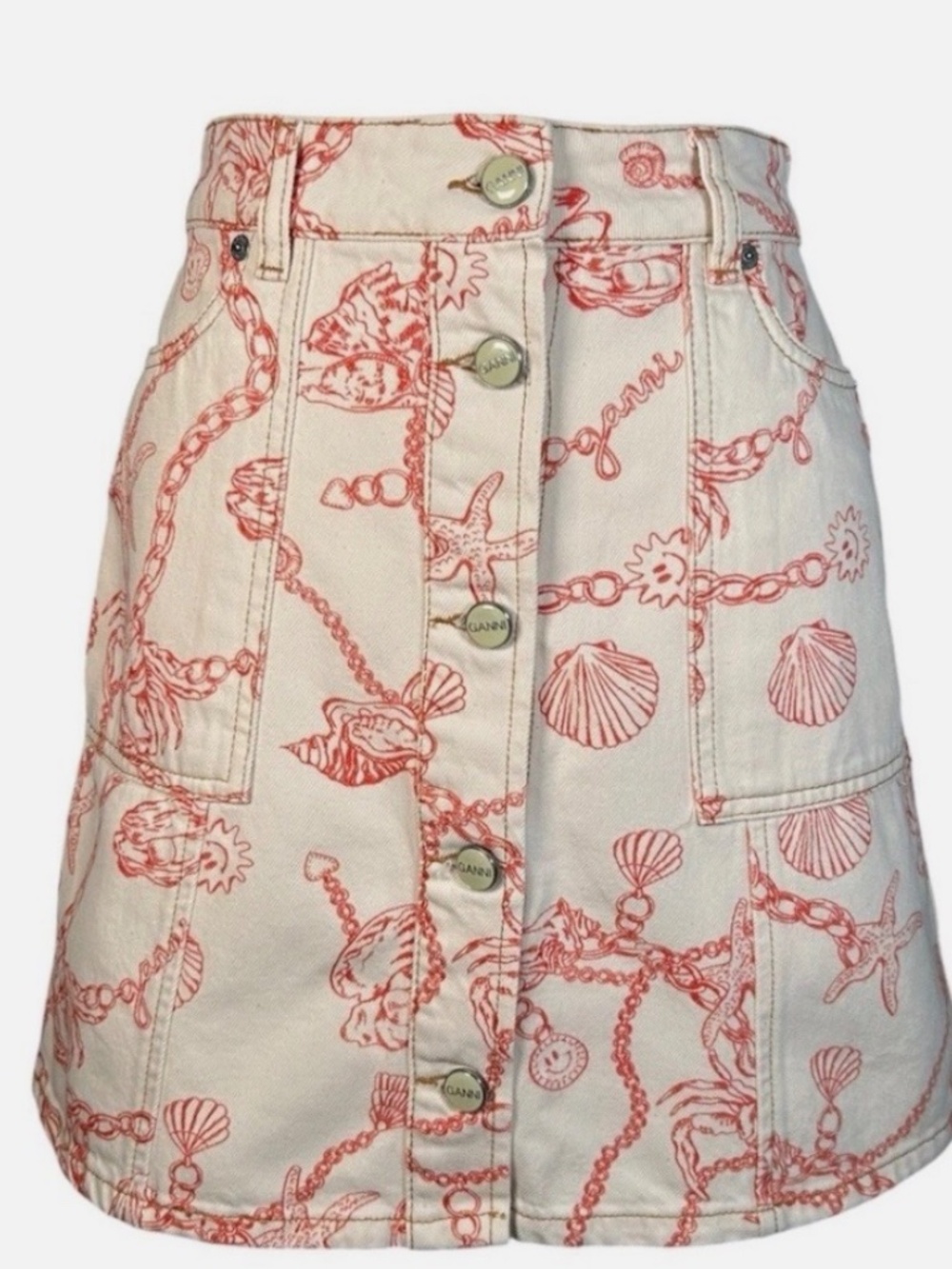 GANNI Cream and Coral Patterned Fabric - European size 38